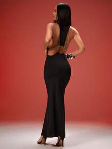 Denimoi O型环细节露背圆领性感长裙 GNO 个性连衣裙 - 黑色 - 查看 5