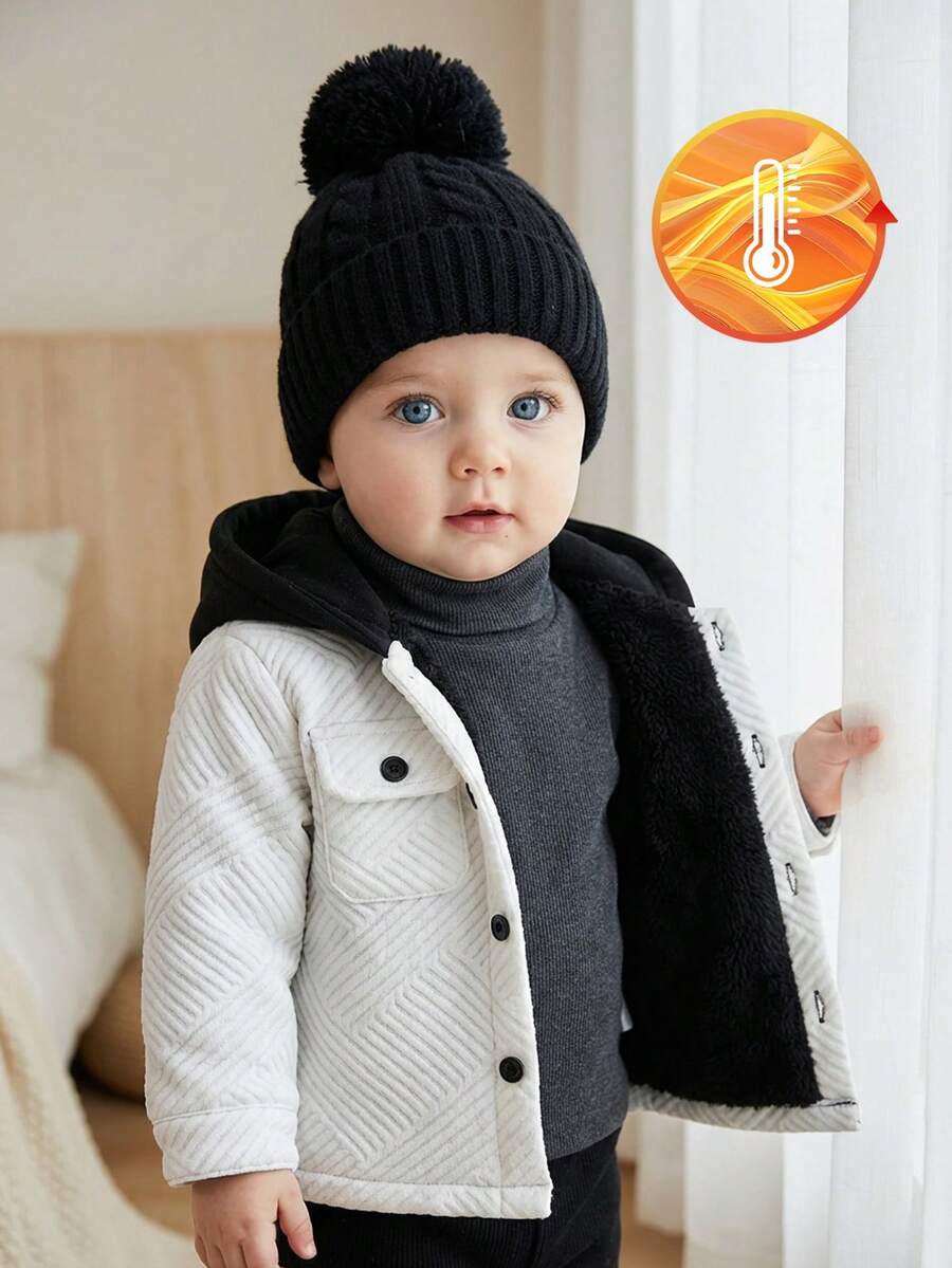 Baby Boy Toddler Contrast Color Fluffy Hooded Jacket,Late Fall Winter White Modest Date Outerwear,Infant Zip Long Sleeve Casual Clothes 0-3 Years - White - View 1