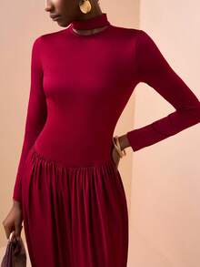 Zivah Elegant Burgundy Autumn Dining Jumpsuit,Slim Fit Stand Collar Front Cutout Long Sleeve Waist Cinching Lantern Pants,Western Bohemian Party Wedding - Burgundy - View 1