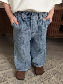 DAZY Quần jeans ống đứng in hoa giản dị cho bé gái - Màu xanh lam - Xem 6