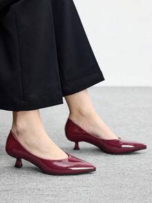 CUCCOO BIZCHIC 女士尖头低跟经典简约基础款通勤工作派对高跟鞋 - 中紫紅色 - 查看 4