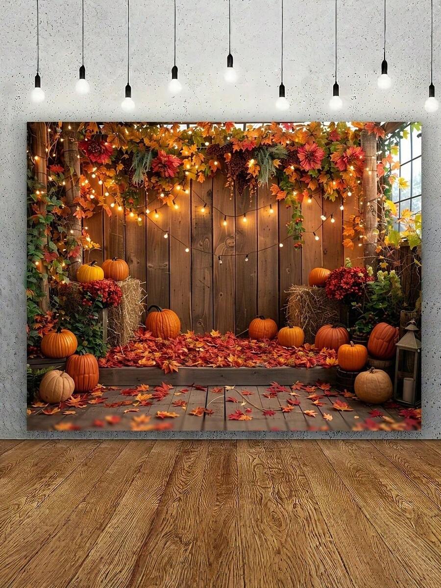 1 tấm phông nền chụp ảnh bí ngô mùa thu và lá phong - Trang trí phông nền chụp ảnh mùa thu hoạch Lễ Tạ ơn - Phụ kiện trang trí tiệc sinh nhật - Sử dụng đa năng trong hội trường, sân vườn và ngoài trời - Không cần điện - Nhiều màu - Xem 1