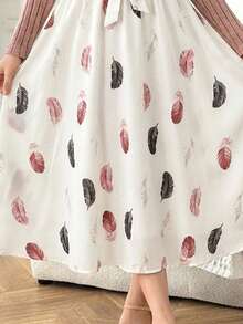 Teen Girl Boho Style Knit Patchwork Ditsy Floral Round Neck Long Sleeve Dress, Suitable For Autumn/Winter, Winter Holiday Dress - Pink - View 3