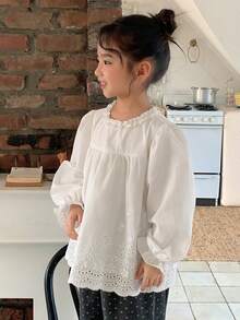 DAZY Young Girl' Cute Ruffle Trim Long Sleeve Blouse, Spring/Summer - White - View 5