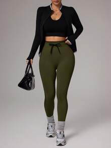 Dewbera Quần legging đen dáng ôm, đa năng, phối màu tương phản, cạp chun, thiết kế sọc đen, giúp thon gọn vóc dáng. - Nhiều màu - Xem 6