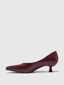 CUCCOO BIZCHIC Bombas de tacón bajo de punta fina, clásicas y sencillas, para uso diario, trabajo y fiestas - Rosa Roja - Ver 9