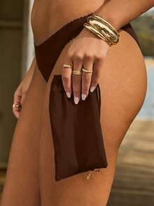 Aralina 夏季度假海滩西部风情粉色碎花两件套比基尼，附赠泳衣袋 - 巧克力棕 - 查看 5