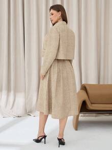 Auralis 秋冬季大码纯色单排扣长袖西装外套连衣裙优雅套装