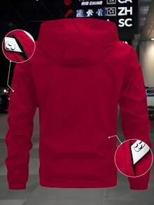 Manfinity Homme Áo khoác dài tay có mũ trùm đầu, màu trơn, túi khóa kéo, đa năng dành cho nam, thích hợp cho hoạt động ngoài trời. - Đỏ - Xem 2