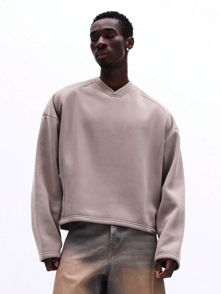 Oversized V-Ausschnitt Pullover Sweatshirt mit langen Ärmeln