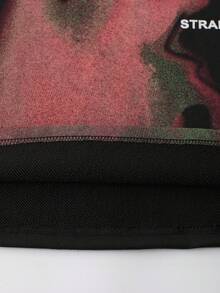 ROMWE MEN Spring/Summer Casual Graphic Men'S Blurred Portrait Print 3/4 Sleeve T-Shirt, Loose Fit - Black - View 5