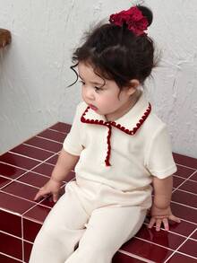 DAZY Toddler Girls' Casual Contrast Color Collar Short Sleeve Top