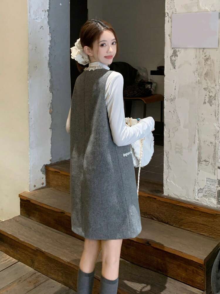 Women's Round Neck Sequin Decor Casual Versatile Vacation Party Dress