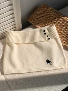 Comfortcana Váy len dệt kim gân trơn màu đa năng thường ngày cho nữ, phong cách Hàn Quốc vào mùa thu/đông - trắng - Xem 3