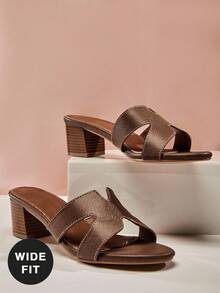 SHUZIA Women's Thick Heel Wide Fit Cutout Band Fashion Slide Sandals For Christmas Valentine's Day - Olive Green - View 7