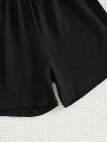 SHEIN 6-7岁女孩67岁生日礼物推荐，粉色数字67和星星印花黑色休闲短袖圆领T恤和短裤两件套，趣味创意6/7岁生日礼物 - 黑色 - 查看 5