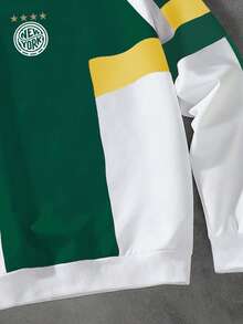 Manfinity Campus Court 美学帖——男士插肩袖运动休闲撞色套头卫衣，男士运动服，运动套装，短款学院风，宽松 - 彩色 - 查看 5