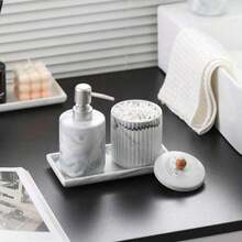 1 hộp đựng xà phòng gốm/cốc đựng nước súc miệng/khay/lọ đựng tăm bông, đồ dùng phòng tắm bằng gốm giả đá cẩm thạch, chai đựng sữa tắm gia dụng, dầu gội, xà phòng rửa tay, hộp đựng xà phòng tắm, cốc đựng bàn chải đánh răng, thích hợp cho khách sạn, nhà nghỉ, trang trí nhà cửa khi trở lại trường - Nhiều màu - Xem 3