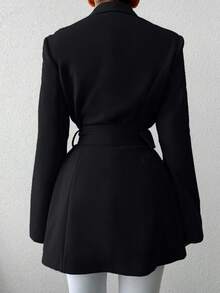 SHEIN Tall 女士纯色腰带优雅长袖西装外套 - 黑色 - 查看 2