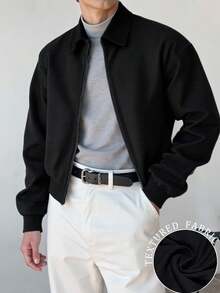 Manfinity Dauomo Men's Casual Versatile Solid Color Lightweight Jacket , Fall - Black - View 1