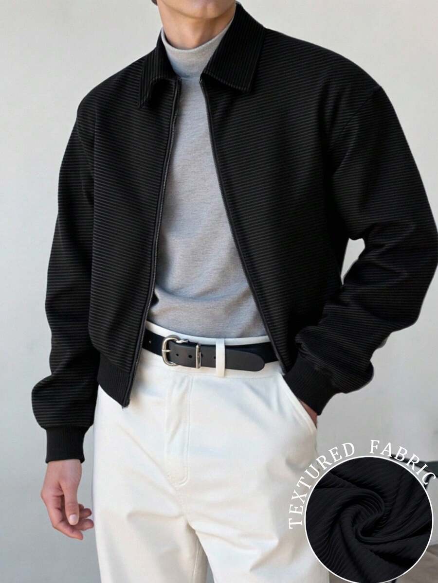 Manfinity Dauomo Men's Casual Versatile Solid Color Lightweight Jacket , Fall - Black - View 1