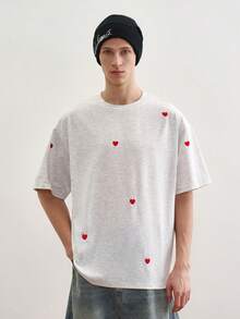 TOKVUE Men's Casual Floral & Heart Embroidered T-Shirt - Light Grey - View 3