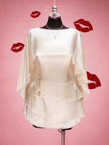 SHEIN ICON Đầm ngắn hở lưng bằng satin màu sâm panh dành cho phụ nữ cỡ lớn - Rượu sâm banh - Xem 2