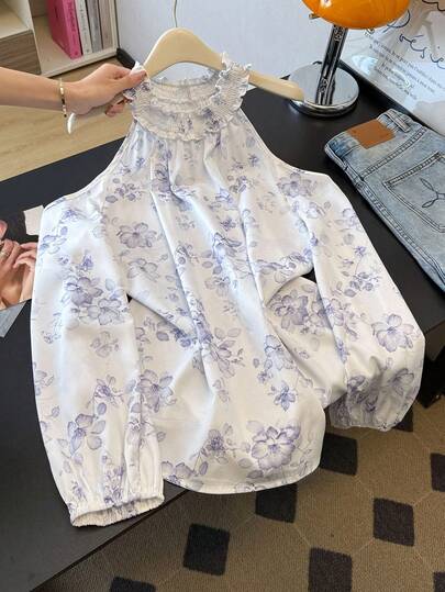 GlowEve CURVE 大码女式露肩褶皱印花荷叶边下摆宽松衬衫，休闲外出上衣，商务休闲装，适合所有季节