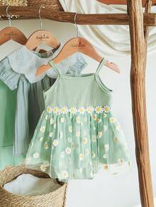 Vintaside Kids 新生儿春夏无袖时尚西式连衣裙，搭配简约休闲裤，适合户外、露营、度假和日常穿着。 - 綠色 - 查看 3