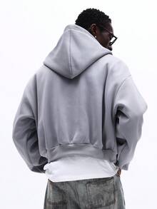 SUMWON Men's Zip Up Hoodie With Chest Logo Long Sleeve Casual Pullover Fall Winter Streetwear Sweatshirt Outerwear - Light Grey - View 2