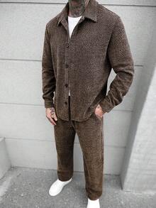 Manfinity CasualCool Men's Casual Front Button Long Sleeve Shirt And Pants Set, Autumn/Winter