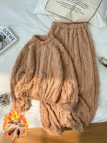 Franclia Bộ đồ ngủ nỉ chui đầu kiểu dáng tối giản thường ngày - Lạc đà - Xem 1