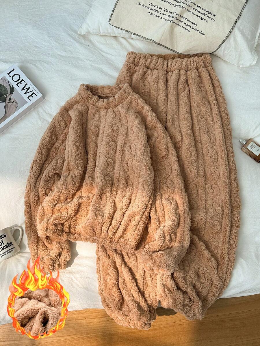 Franclia Bộ đồ ngủ nỉ chui đầu kiểu dáng tối giản thường ngày - Lạc đà - Xem 1