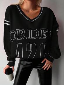 EURMUSE Women's Loose Fit Printed Sweater - Black - View 3