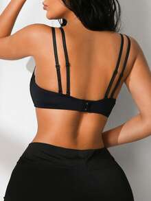 NudeFit 1件装女士极简无钢圈文胸，休闲交叉露背性感抹胸上衣 - 黑色 - 查看 2