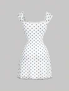 SHEIN MOD Bow Tie Ruched Mesh Polka Dot Dress - Navy Blue - View 2