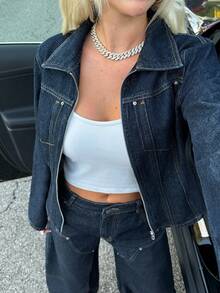 Muchica Women's Fashion Waist Cinched Denim Jacket For Going Out Outfits, Streetwear - Blue - View 5