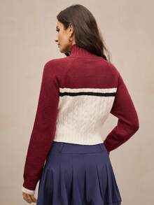 Activina Women's Golf & Tennis Striped Zip-Up Raglan Sleeve Sporty Sweater