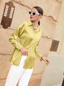 Modelyn 酒红色女士长袖衬衫 - 黃色 - 查看 2