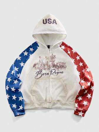 sweat-shirt à capuche zippé avec graphique lettrage pour hommes, polyvalent et décontracté pour un port quotidien, sweat-shirt à manches longues pour l'automne/l'hiver