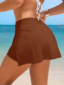 Swim Lushoire 女士纯色沙滩优雅侧开衩裤泳装沙滩裤 - 鏽棕色 - 查看 2