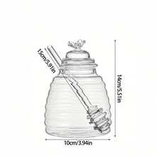 1pc Honey Jar With Dipper And Lid, Glass Honey Pot With 17 Honeycomb Shaped Compartments, Suitable For Home Kitchen, Restaurant, Cafe - Clear - View 2