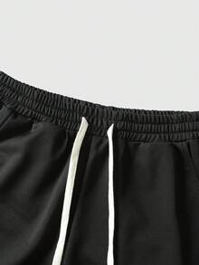 ROMWE MEN Men's Casual Straight-Leg Sweatpants With American Style Virgin Mary & English Text Print, Suitable For Autumn/Winter - Black - View 5