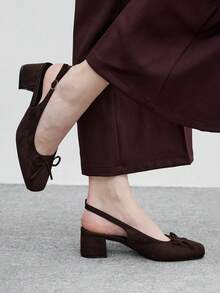 CUCCOO BIZCHIC 女士经典黑色高跟带平底鞋，时尚 - 巧克力棕 - 查看 3