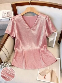 Rafferiza Metallic V-Neck Blouse For New Year Holiday Party Clothes - Pink - View 3
