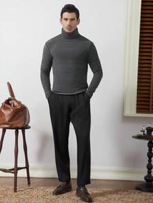 Core Aspect Kaos Pria Warna Abu-abu Gelap Polos Kerah Tinggi Lengan Panjang Potongan Reguler Untuk Olahraga di Gym dan Perjalanan Sehari-hari - Dark Grey - View 5