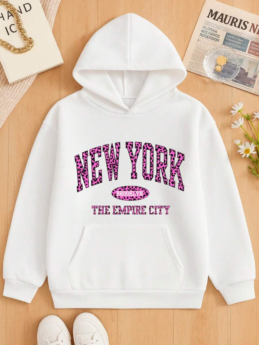 Sudadera Estampada para Mujer con Diseño New York Brooklyn en Patrón Animal Print Rosa - Blanco - Ver 1