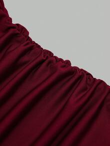 Sweetra Stylish V-Neck Backless High Waist Bodycon Dress, Red, European And American Style - Burgundy - View 5