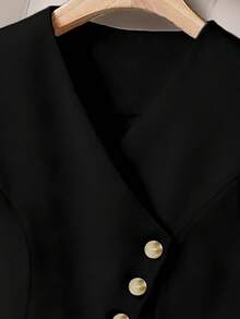GlowEve CURVE Conjunto de 2 piezas talla grande para mujer: chaleco de un solo botonadura de unicolor y pantalones, conjunto casual para ir al trabajo - Negro - Ver 4