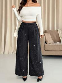 Vionelle Quần dài vải jacquard bụi phong cách Pháp thanh lịch dành cho nữ cỡ lớn, mùa thu/đông - màu đen - Xem 7